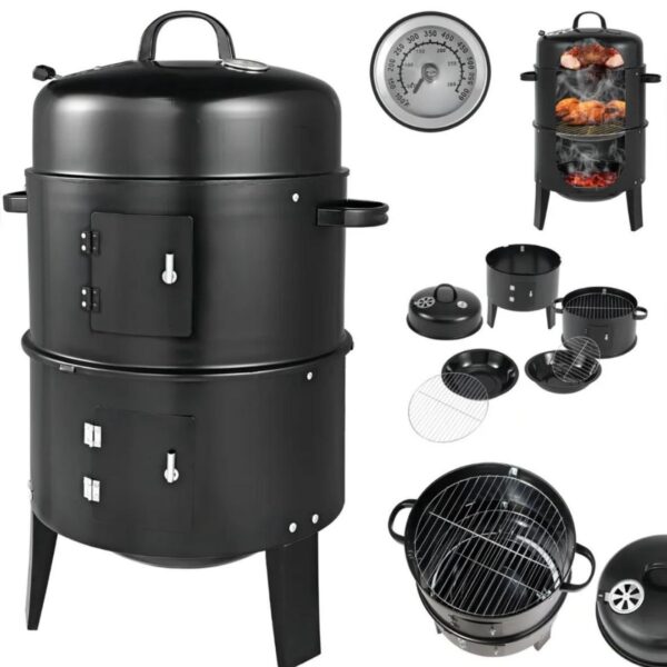 Parrilla asador ahumadora de carbón 3 en 1