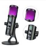 Microfono Profesional Condensador Omnidireccional Usb Luz Color Negro