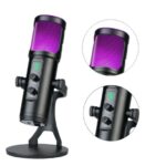 Microfono Profesional Condensador Omnidireccional Usb Luz Color Negro