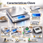 Báscula Digital 0.1g a 3kg Alta Precisión Profesional Acero Con FK17-SM032 - Imagen 3