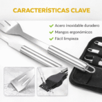 Kit Parrillero 6 Piezas Acero Con Estuche BBQ Asados FK17-PR444 - Imagen 5