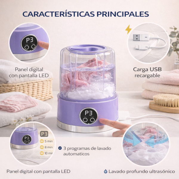 Lavadora Mini Portátil Recargable USB Para Ropa Interior Y FK17-LAV-HP-908