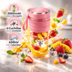 Licuadora Portátil Recargable 450ml USB 6 Cuchillas Acero FK17-LIC-MF1 - Imagen 2