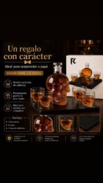 Whiskera de calavera decantador licorera craneo + 4 vasos FK23B-65 - Imagen 2