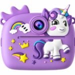 Cámara digital de dos lentes de dibujos animados de Unicornio para niños