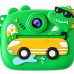 Cámara digital de dos lentes de dibujos animados de dinosaurio para niños