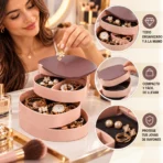 Joyero giratorio multifuncional con espejo almacenador accesorios portatil FK23D-42