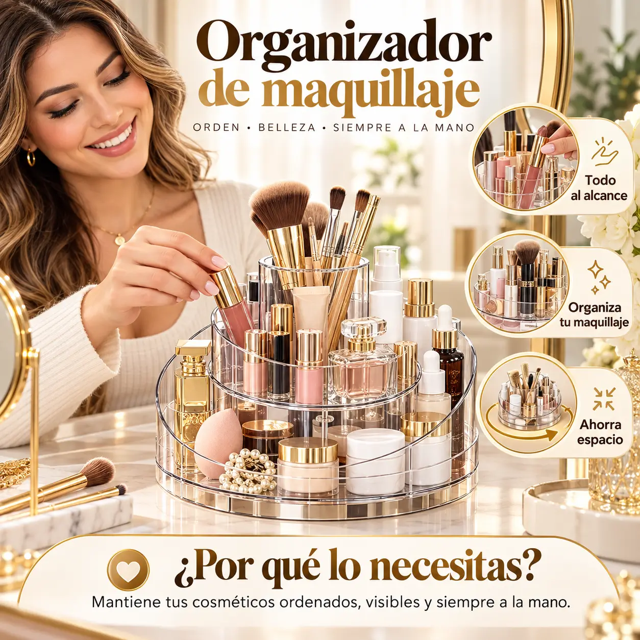 ca89eafc-0839-4d62-9204-73daa5ad1d02.webp Organizador de maquillaje multifuncional Giratorio 360 de 1 Nivel FK23D-28 - Imagen 1