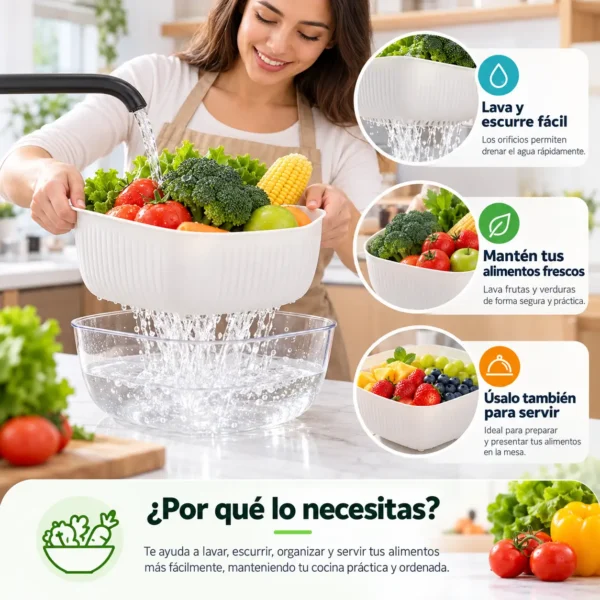Cesta con escurridor para alimentos tazon de cocina con drenaje FK23D-201